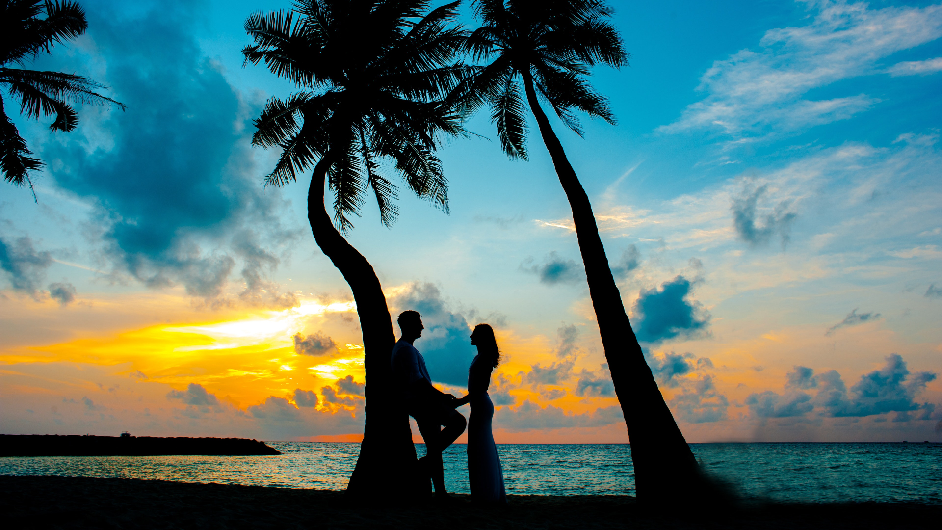 couple under palm trees